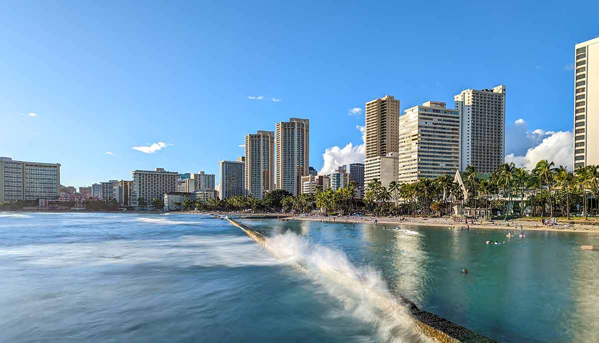 Ocean, Water, Waikiki Beach, And Hotel Towers