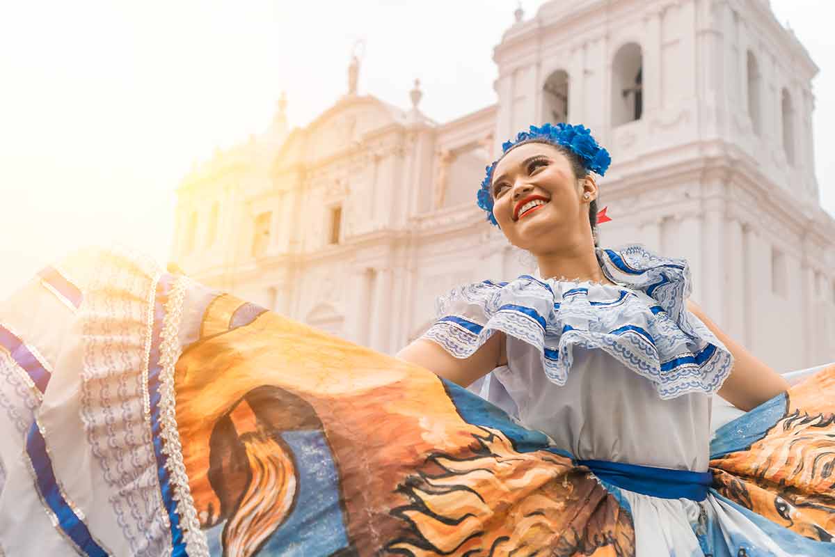 Traditional dancer with a typical Nicaraguan costume dancing