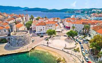 how many islands in croatia waterfront aerial view, island in archipelago of southern Croatia.