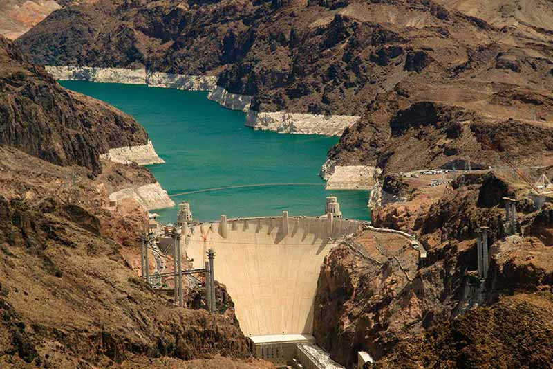 how many national parks are in nevada aerial view of Hoover Dam's green water
