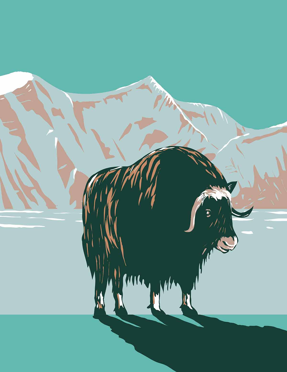 how many national parks are there in Alaska poster art of the muskox or musk ox in winter