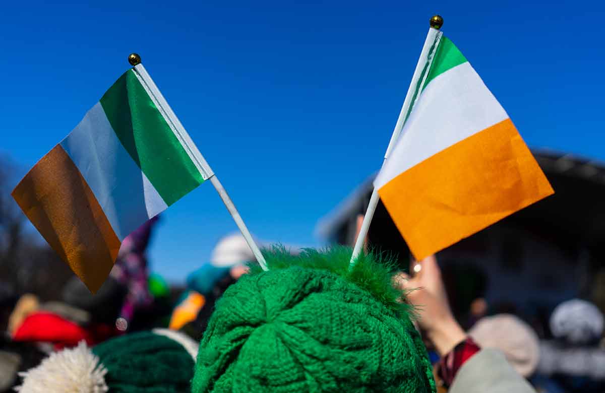 ireland best time to visit Irish flags at a parade