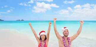 Happy Christmas Holiday - Couple On Hawaii Beach