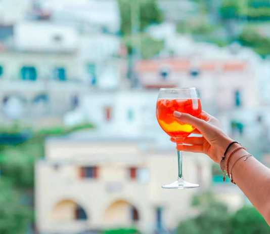 italian drinks alcoholic background of beautiful old italian village on Amalfi coast