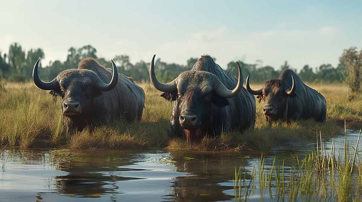 Buffaloes Are Resting In The Swamp