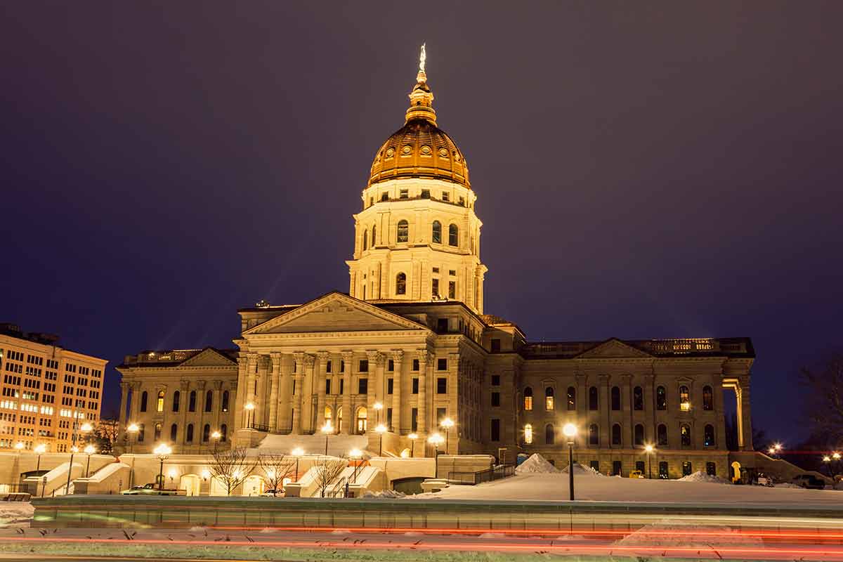 kansas historical landmarks Kansas State Capitol at night