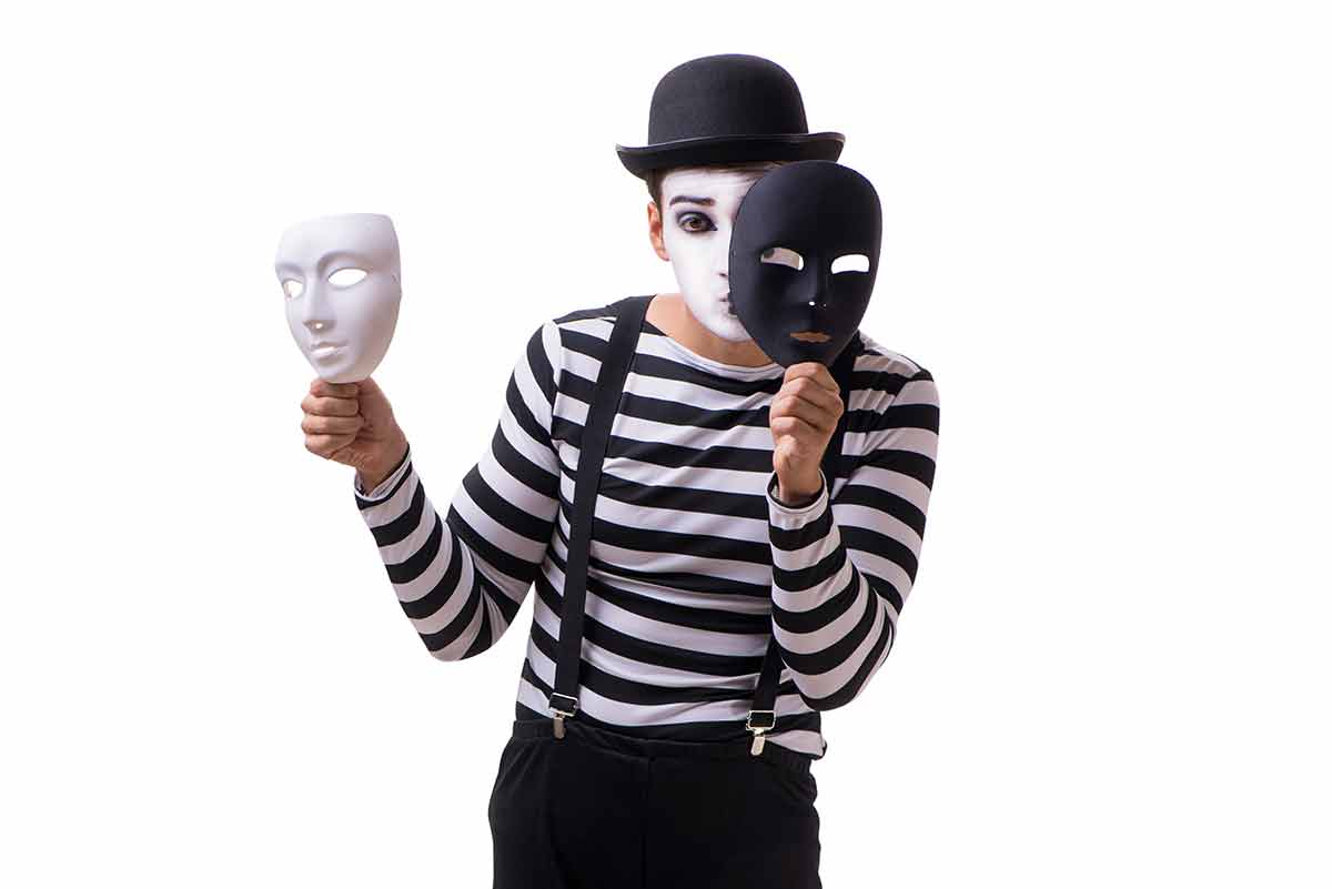 kid friendly things to do in san diego at night Mime with masks isolated on white background