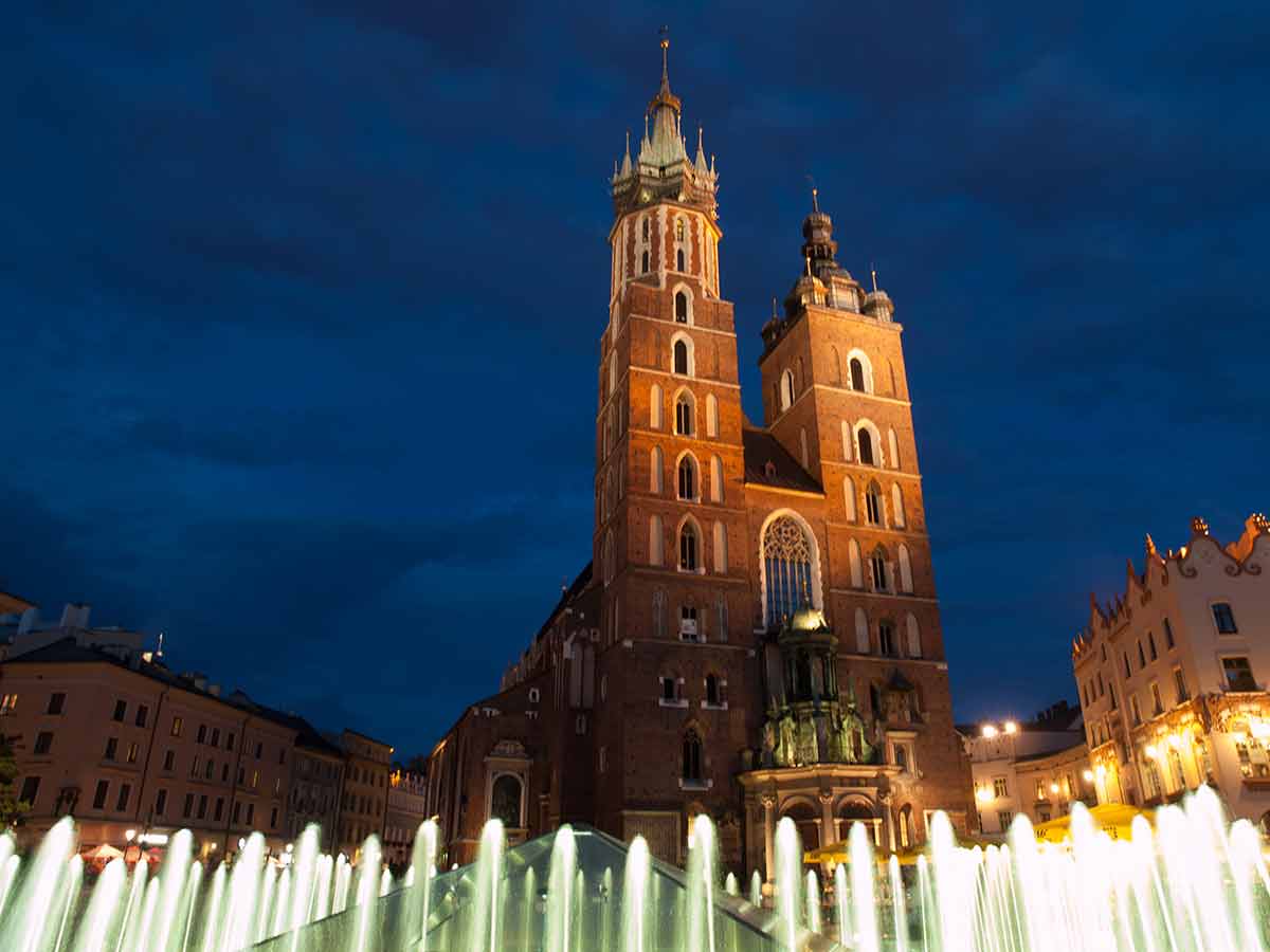 krakow safe at night church against night sky