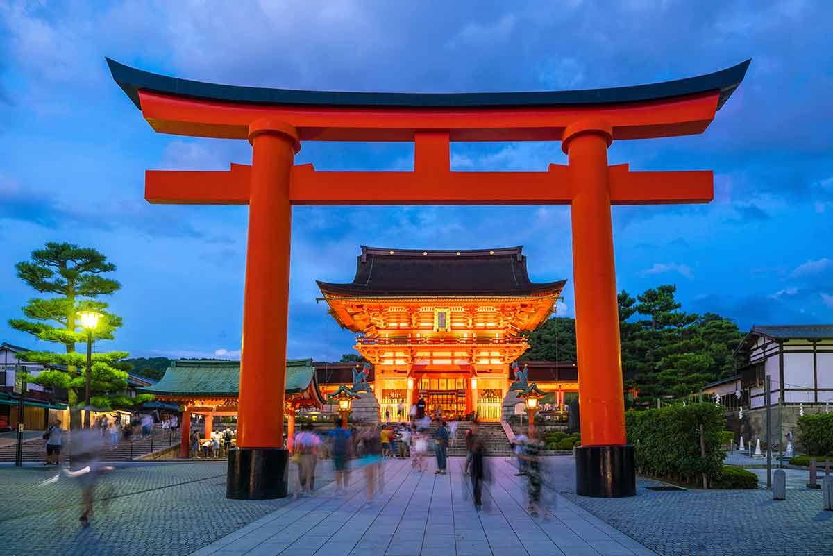 kyoto temple lit up at night