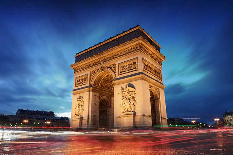 Arc de Triomphe landmarks of paris at night