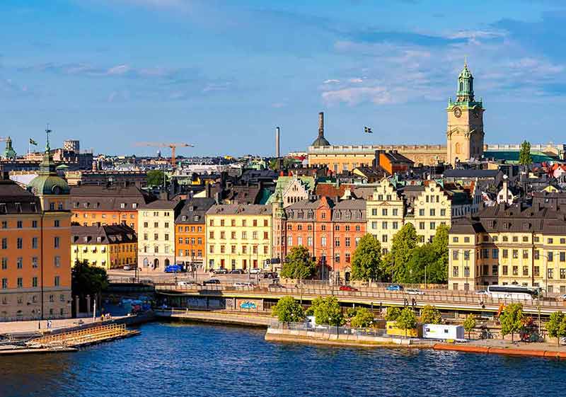 View Of Stockholm City Over Sea Harbour In Summer Season