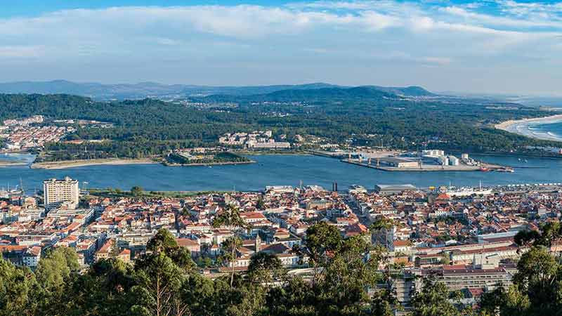 the center of Viana do Castelo aerial view of city and water