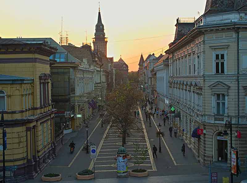 aerial view of a charming square in subotica