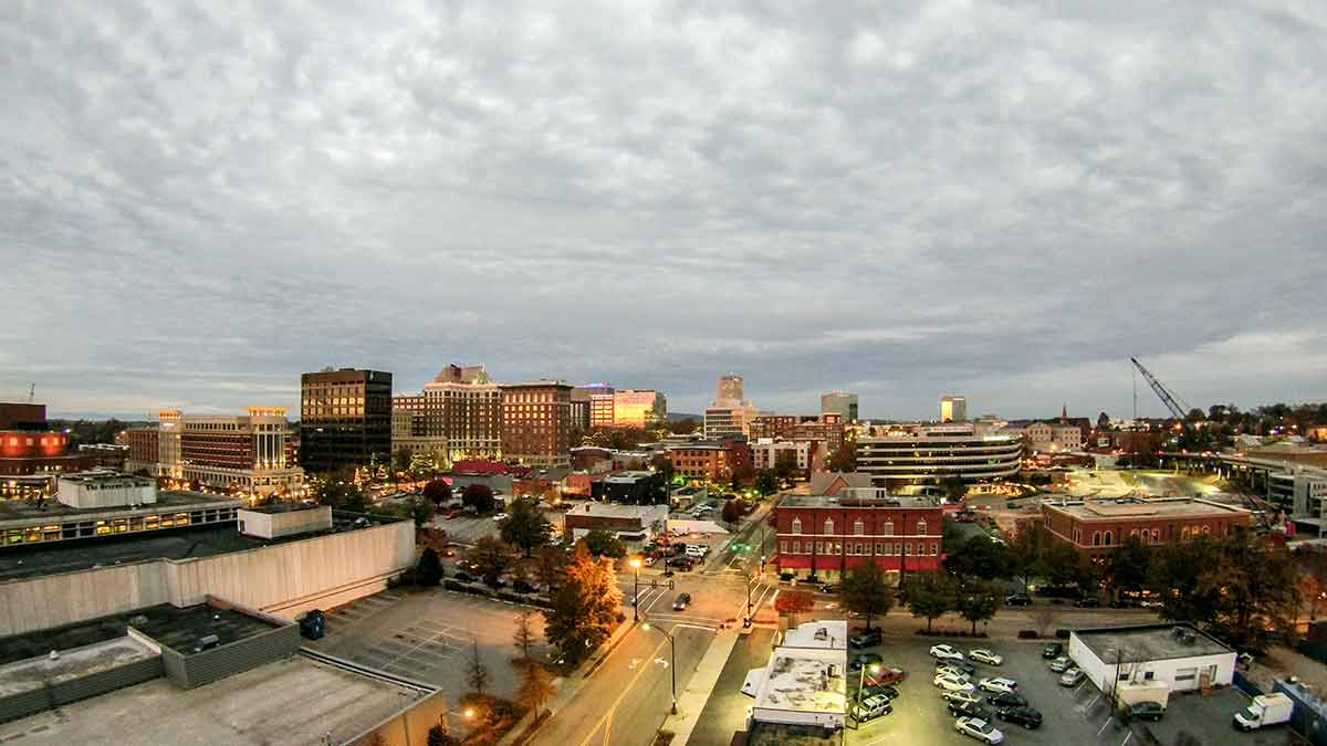 Aerial View Of Greenville South Carolina Skyline Cityscape