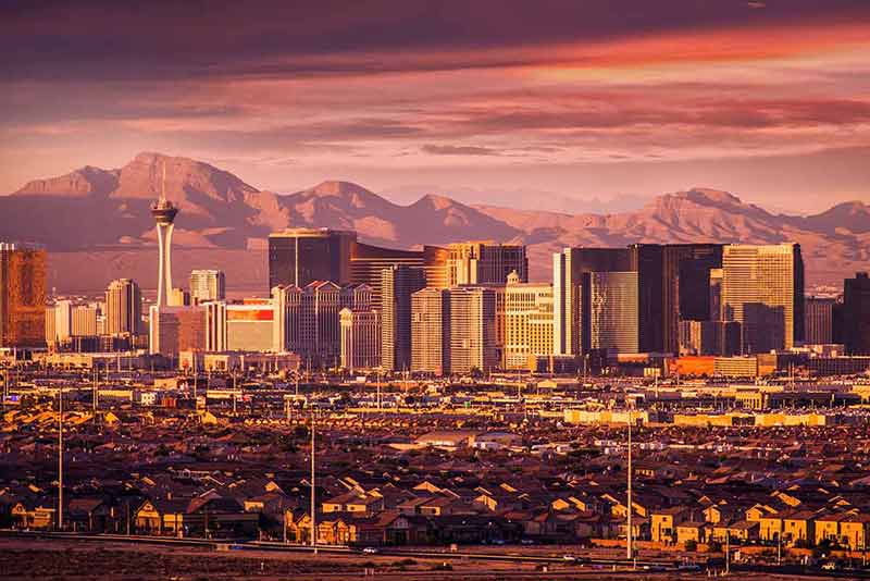 las vegas skyline at night Vegas Strip Facing West. Nevada, USA.