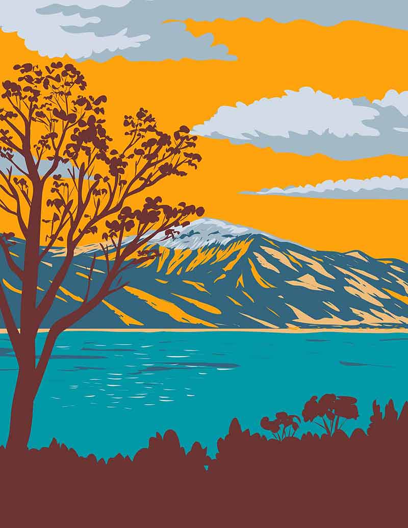 WPA poster art of Washoe Lake State Park on the southeast shore of Washoe Lake