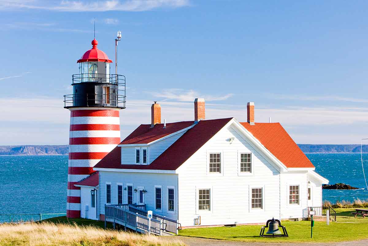 candy-striped lighthouse at Quoddy Head State Park