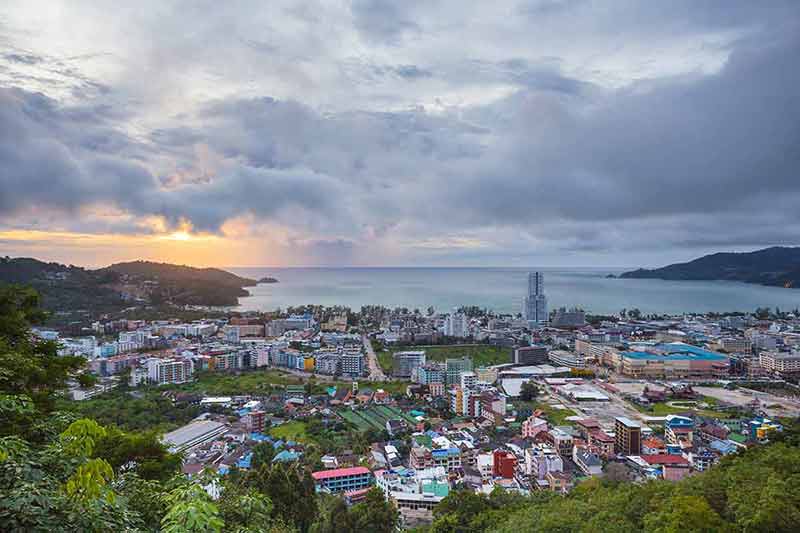 Landscape Twilight City View With Sunset In Phuket, Thailand