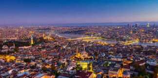 Aerial of Istanbul at sunrise