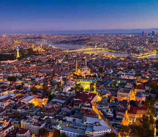 Aerial of Istanbul at sunrise