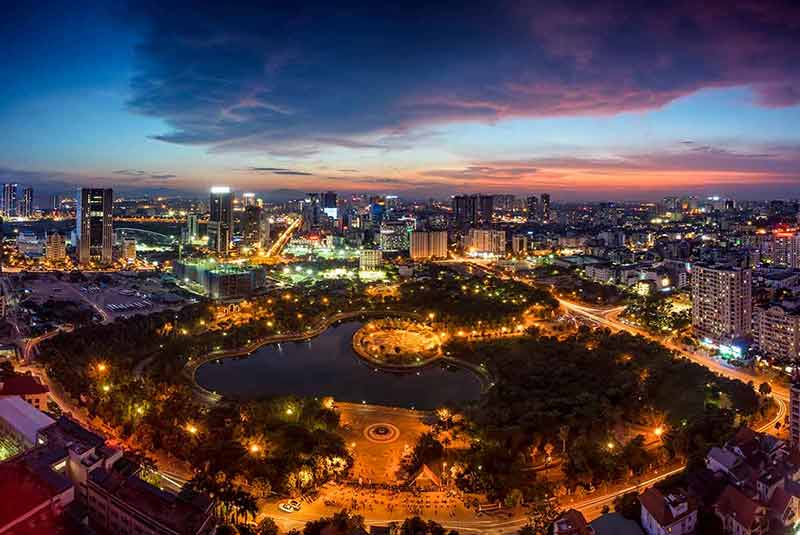 Hanoi Skyline Cityscape At Twilight