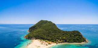 marathonisi beach greece aerial view