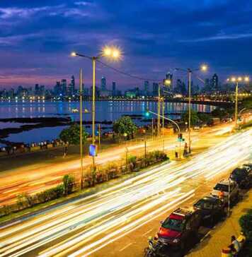 Marine Drive In The Night With Car Light Trails