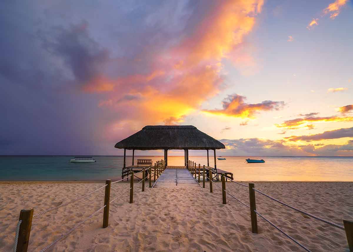 mauritius beaches flic en flac jetty and sunset