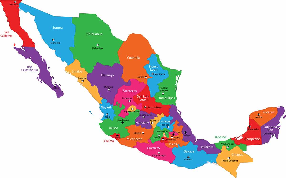 colourful mexico cities map