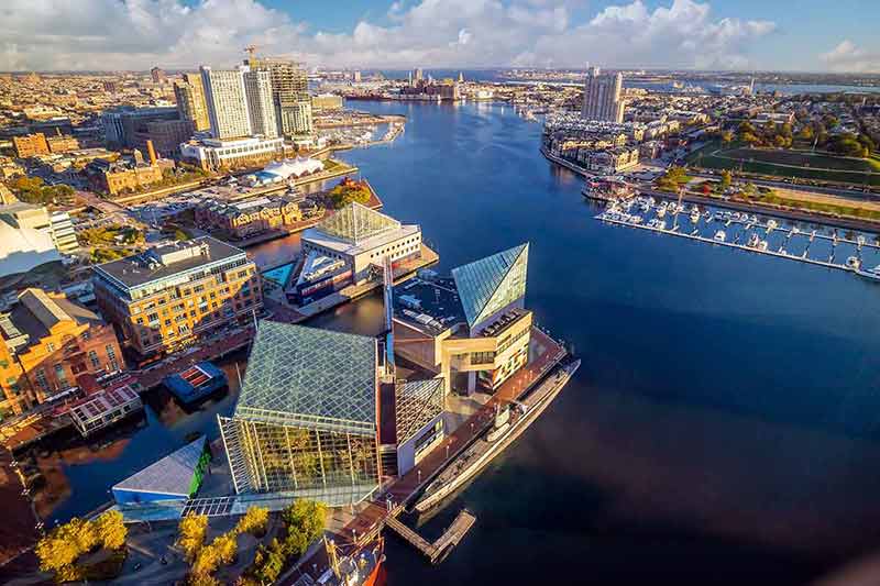miami to boston distance aerial view of Baltimore