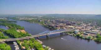 mississippi river la crosse aeriel view of the river and marina