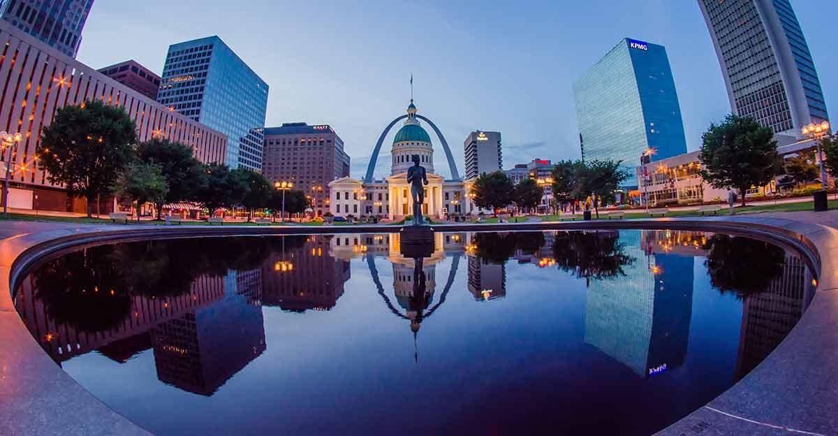 missouri national parks list downtown St Louis at night