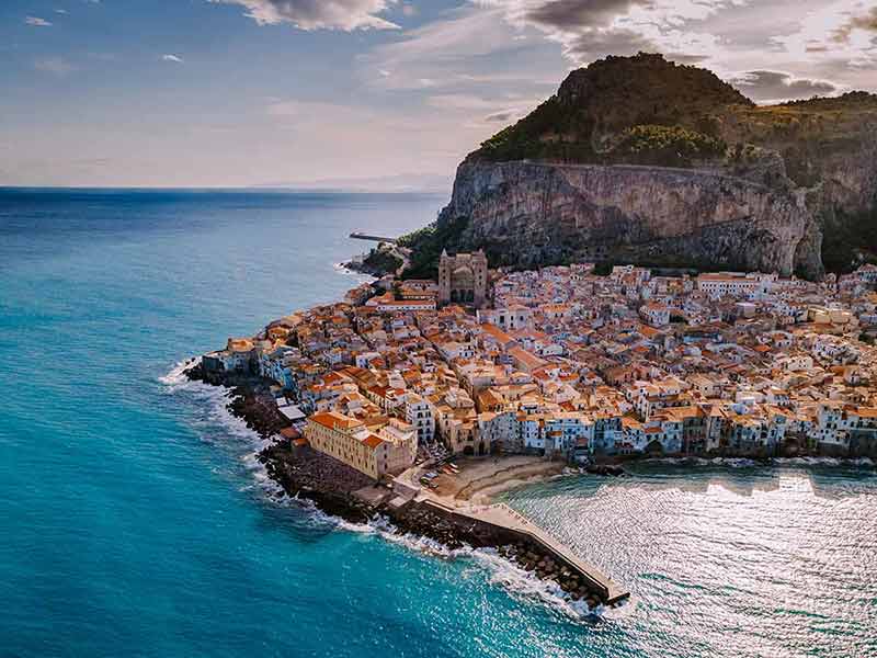 most beautiful beaches in sicily aerial view of Cefalu