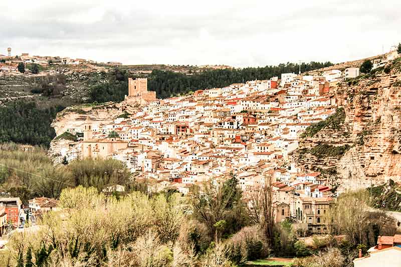 Beautiful Overview of Alcalá de Júcar in the morning