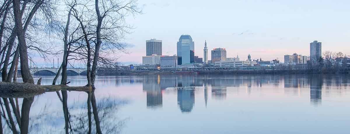 Springfield Massachusetts City Skyline Early Morning across the river
