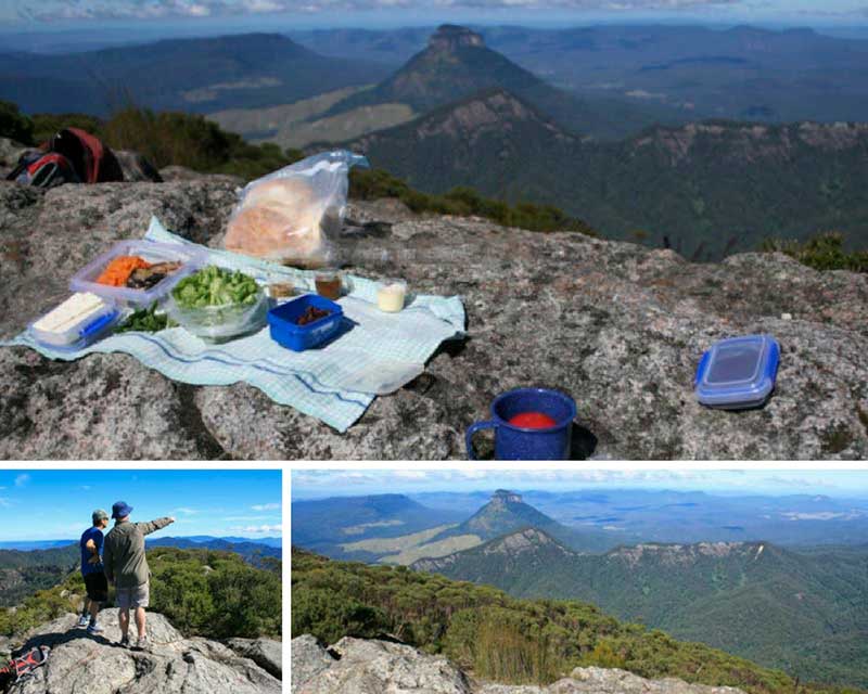 pictures of view from mt barney and picnic spread