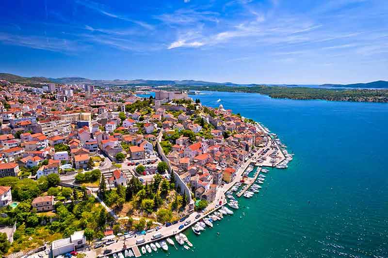 Sibenik Waterfront And Historic Architecture Aerial View