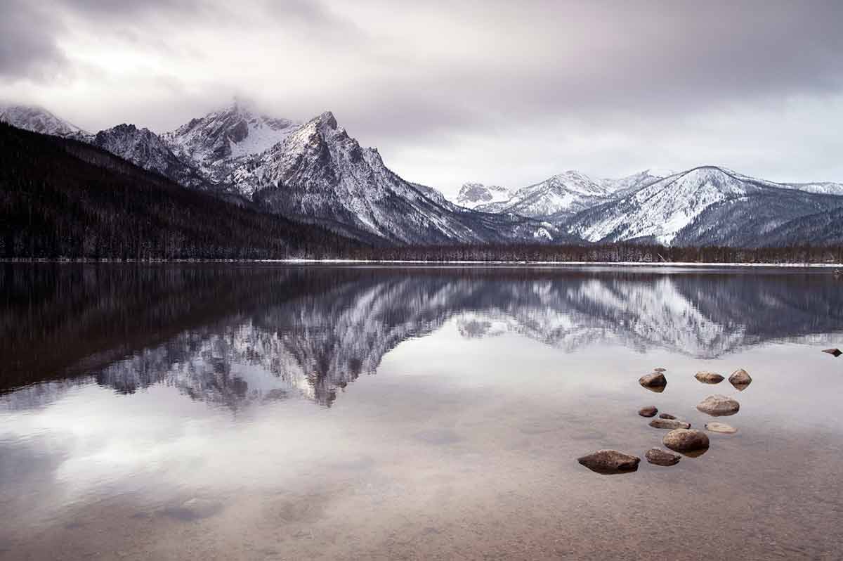 national historic landmarks in Idaho Sawtooth mountains covered in snow