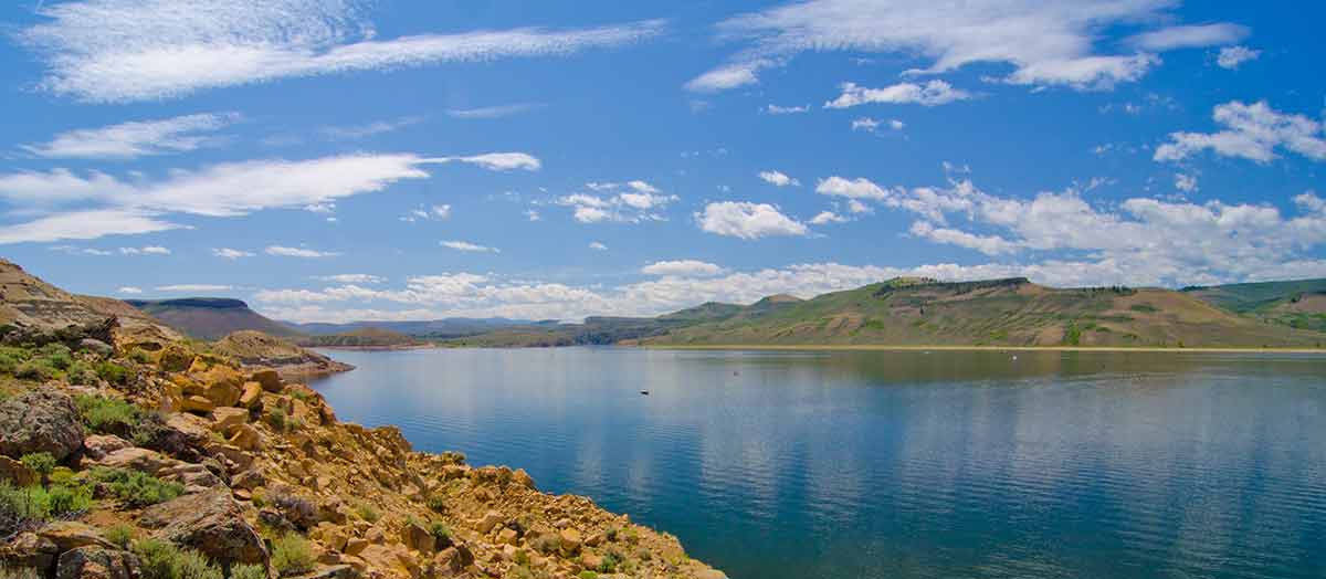 national parks in colorado Blue Mesa Reservoir with blue sky