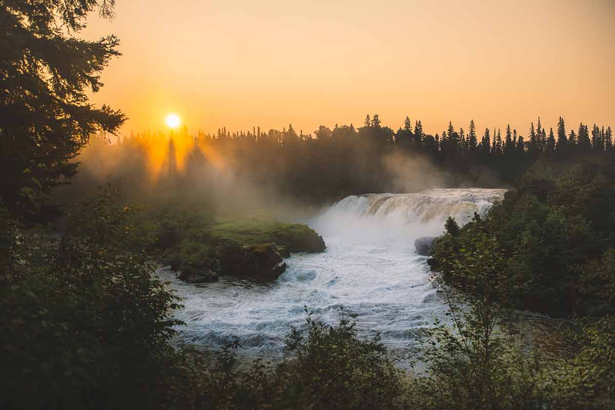 natural landmark in manitoba pisew falls at sunset