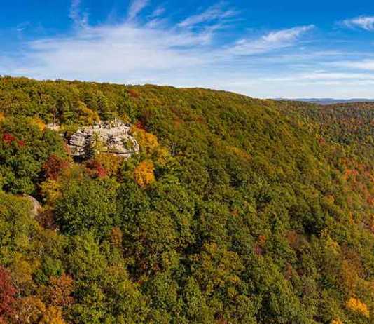 natural landmarks in west virginia Aerial drone image of the Coopers Rock state park overlook over the Cheat River