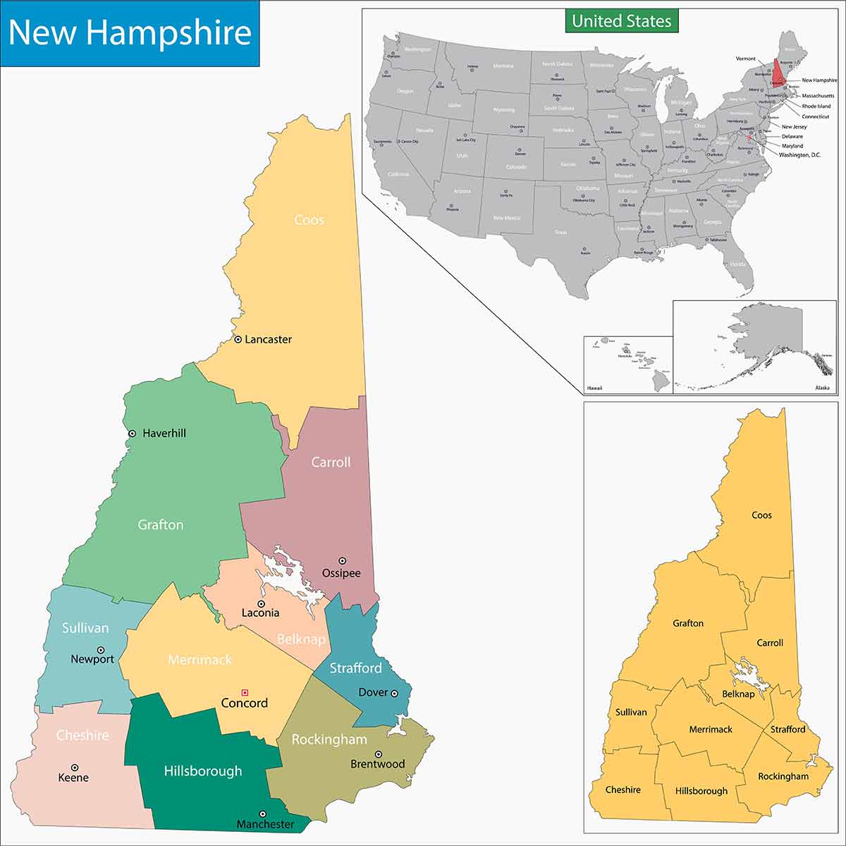 map of new hampshire cultural landmarks and regions