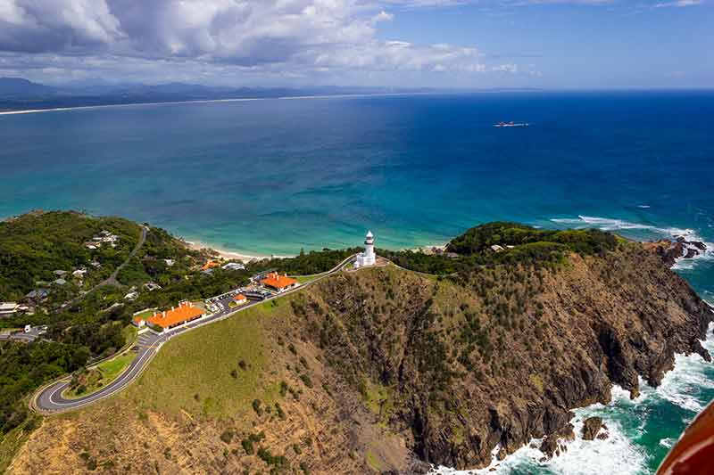 aerial view of the lighthouse and ocean