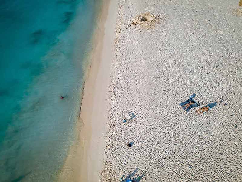 nude beaches in aruba drone view of people sunbaking on the beach