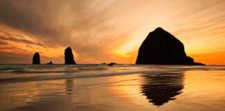 oregon haystack rock at sunset