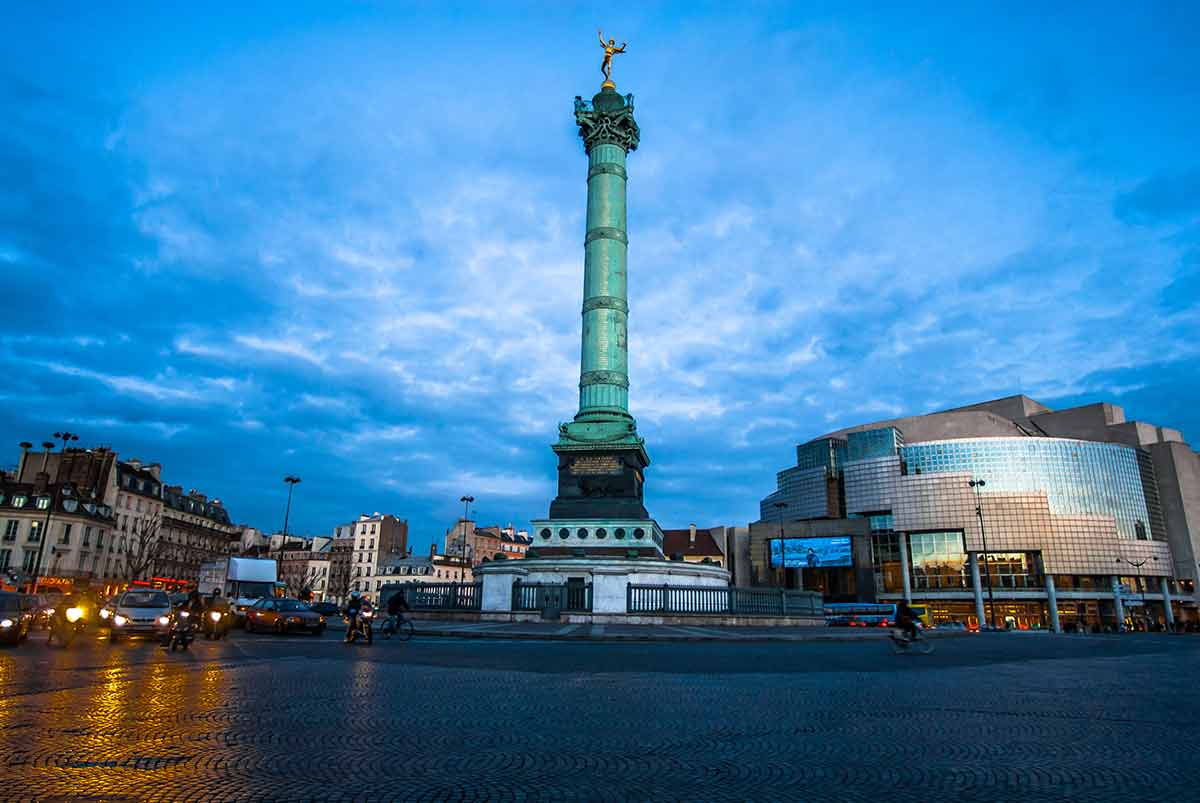 paris landmarks historic sights July column at night