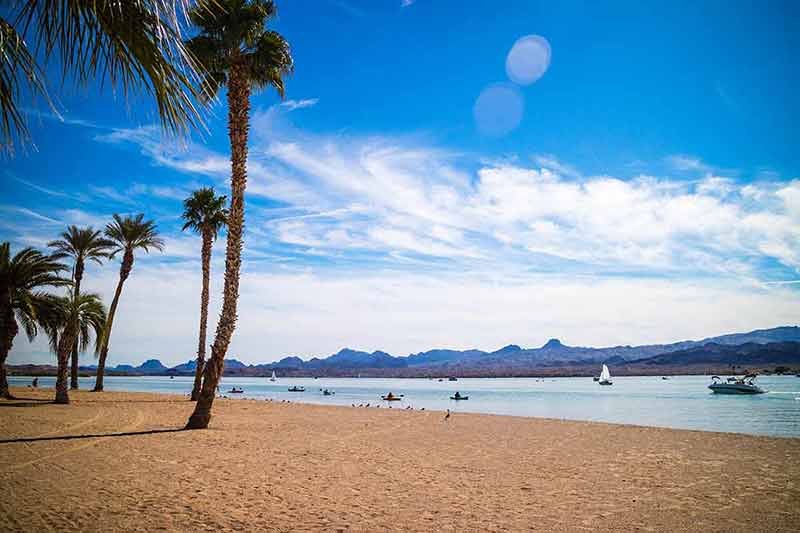 phoenix arizona beaches a breathtaking view of sand, palm trees and the lake