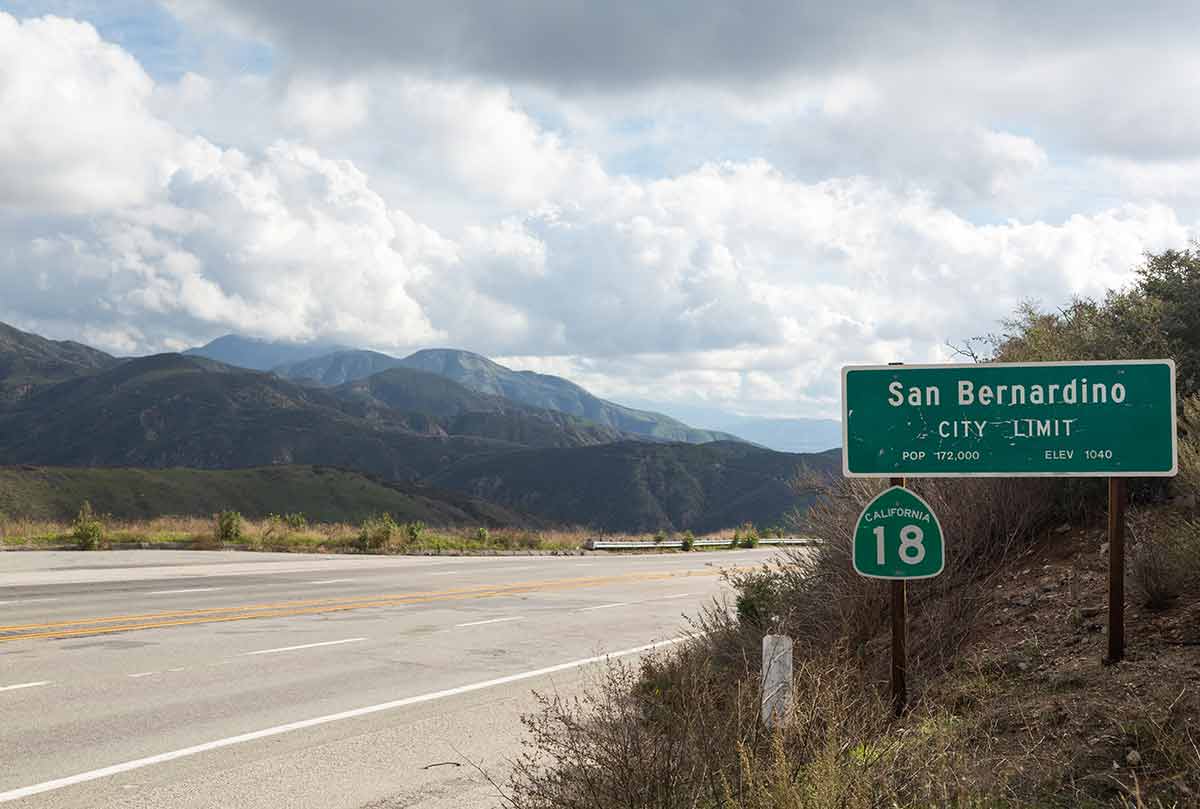 the road to San Bernadino in California from Route 18