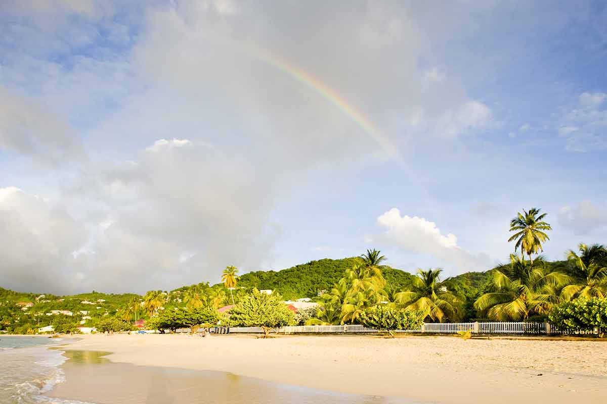 pink sand grenada beaches rainbow over Grand Anse