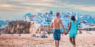 Beach Of Albufeira Algarve Portugal